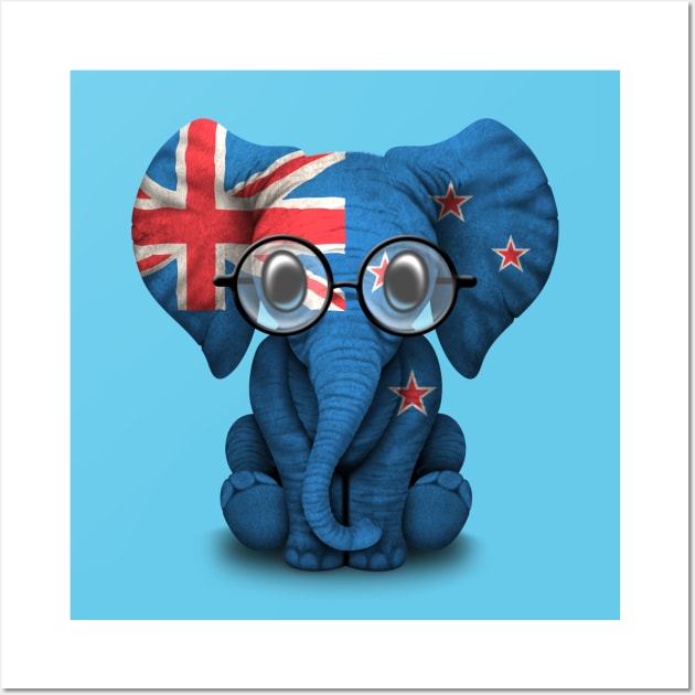 Baby Elephant with Glasses and New Zealand Flag Wall Art by jeffbartels